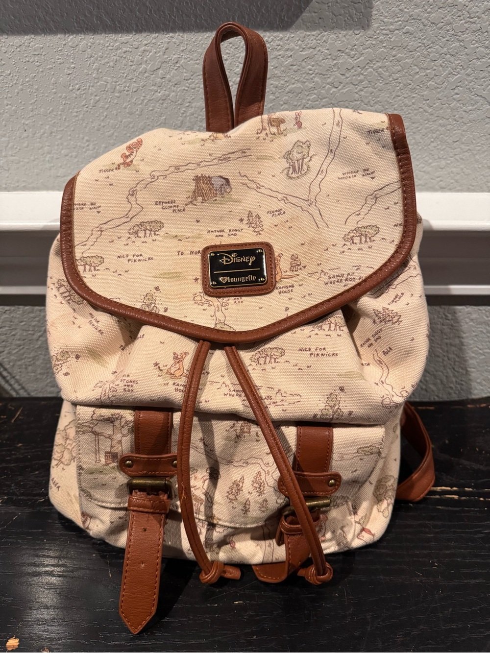 Loungefly Winnie the Pooh Hundred Acre Wood Maps Buckle Strapped Backpack